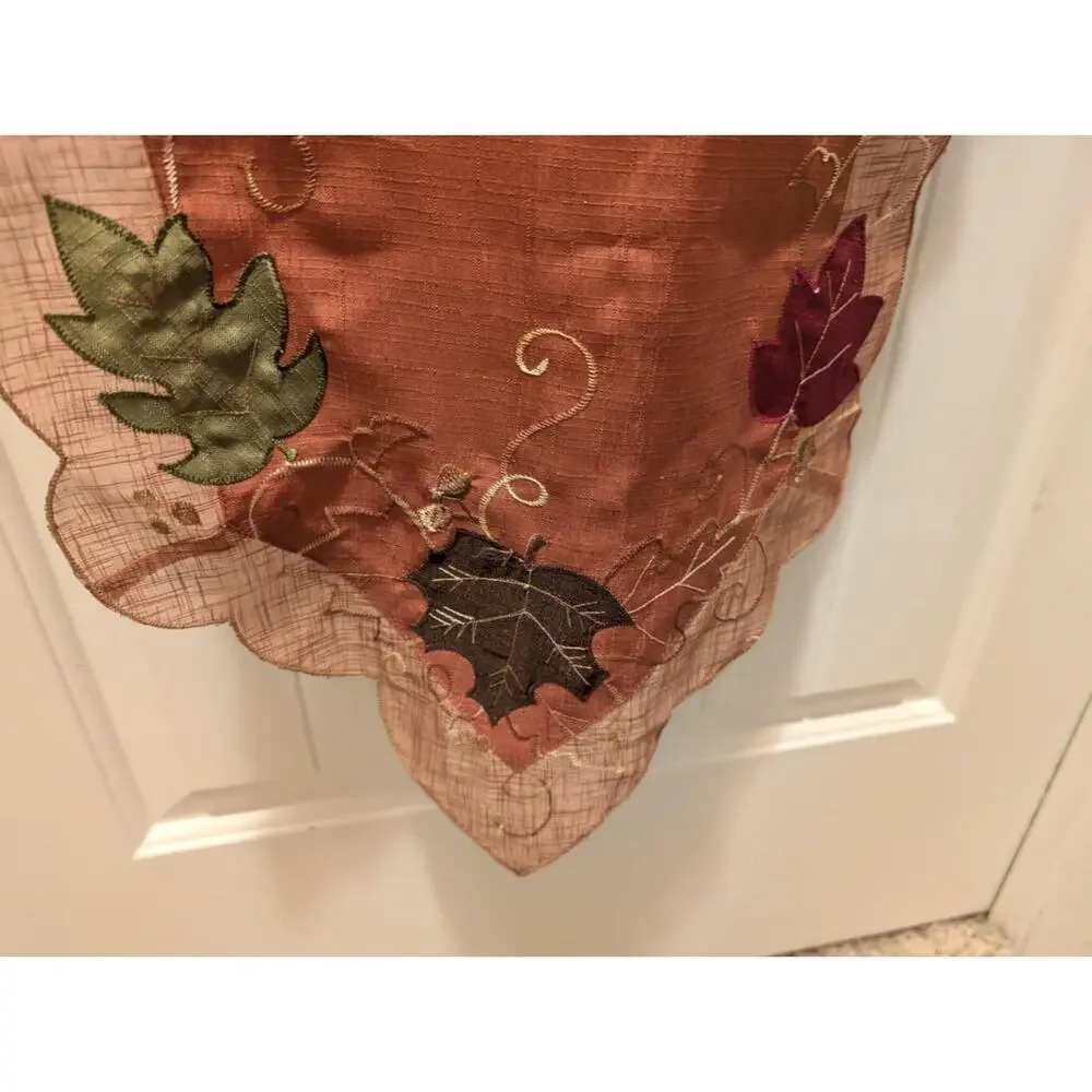 Vintage Autumn Fall Leaves Embroidered Table Runner Thanksgiving 69